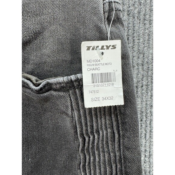 RSQ Moto Jeans Mens 34x32 Black Seattle Skinny Tapered Zipper Accent Stretch NEW - Picture 3 of 12